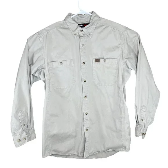 Wrangler Riggs Workwear Button Down Shirt Mens Large Button Up Pocket Tan Sand - Picture 1 of 8